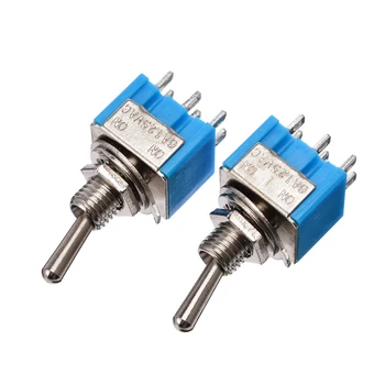 10Pcs/Set Mini Blue Prepínač MTS-202 6 Pin DPDT NA-O 6A 125V AC 2 Pozície Elektrické Prepnúť Prepínače