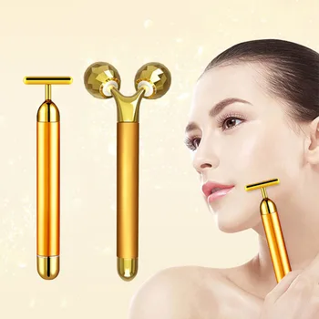 24k Gold Energie Krásy Bar Set 3D Tváre Vibrácií Masér Tváre Masáž Stick Proti Starnutiu Pokožky Utiahnite Navi Znížiť dvojitá Brada