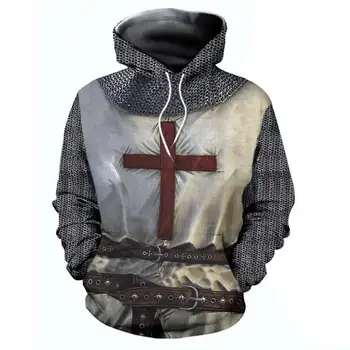 3D Vytlačené Rytier Templar Hoodies Mužov Pulóver s Kapucňou Mikiny Vysokej Kvality, O-krku Streetwear Kabát s Kapucňou,