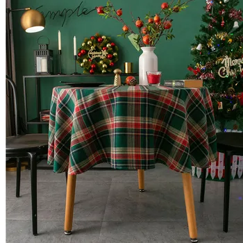 Bavlnená posteľná Bielizeň Vianočný Obrus Koberčeky Potlačou, Okrúhly Stôl Kryt Umývateľný obrus Vianočné Dekorácie pre Domov Tabuľka