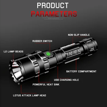 Biele / červené svetlo LED Baterka Taktické pochodeň silný Nabíjateľné svietidlo L2 Lov svetlo 5 Režimy blesku lov odbory