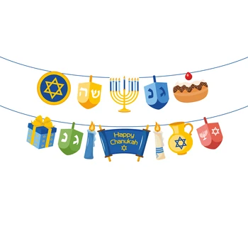 Chanuka Party Láskavosti Dekorácie Šťastný Hanukkah Strany Stene Visí Bunting Bannery Hanukkah Strana Dodávky