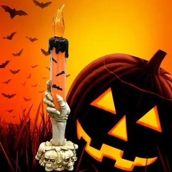 Halloween Kostry Lebky Na Čítanie Lebky Strane Stojí Led Sviečka Plameň Svetla Lampy Home Party Bar Dekor