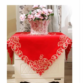JUYANG Svadobné dekor červený jedálenský stôl obrus. Červená slávnostný stôl runner. Nádherné výšivky okrúhly obrus.Rôzne veľkosti