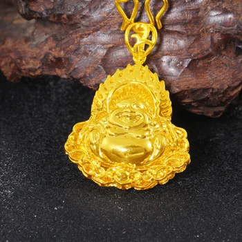 Klasické Žlté Zlato 24K Náhrdelník Prívesok Pre Ženy, Mužov Buddha Guanyin Tvar Prívesok Konopné Lano Náhrdelníky Jemné Šperky Dary