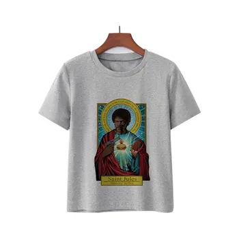 Letné pulp fiction Šedé tričko ženy harajuku Krátky rukáv t-shirt vintage topy Saint jules grafické tees ženy tumblr oblečenie