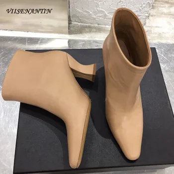 Malý Náklon Ženy Elegantné Topánky Pošmyknúť na pravej Kože Béžovej farbe Čierne Biele Šaty, Topánky Najvyššej Kvality Módne 2021 Jar Bota