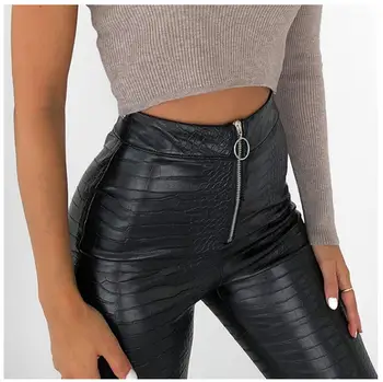 Móda Punku Dizajnér vysoký pás zips uzavretie Hip až legíny čierne kožené nohavice, Sexy Chudá PU kožené ceruzka nohavice
