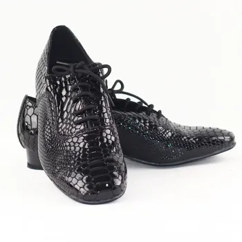 Nový Štýl Mužov Štandardné Tanečné Topánky 301C Čierna Farba, Hadí Vzor lakovanej Kože Mužov Sála Celý Jediným Moderné Tanečné topánky