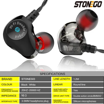 STONEGO Stereo In-Ear Slúchadlá Dual Ovládač s Vysokým Rozlíšením Monitor Slúchadlá Runner Headset Športové Slúchadlá Ťažké Basy