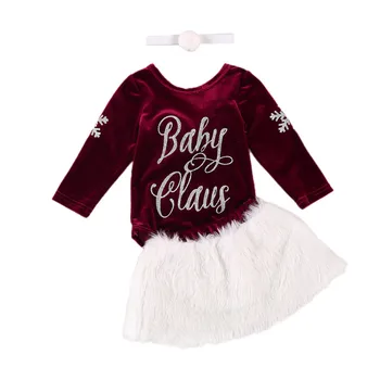 0-24M Baby Girl Batoľa Vianočné Vyhovovali Snowflake Tlače O-Krk Dlhý Rukáv Remienky + Plyšové Krátke Sukne Luk 3KS Zimné Oblečenie