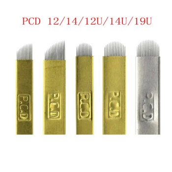 0,25 mm Pevný PCD 12pin/14pin/12U/14U/19U Pin tetovanie ihly Výšivky Pevného Microblading Permanentného make-upu Čepele pre obočie pero