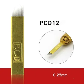 0,25 mm Pevný PCD 12pin/14pin/12U/14U/19U Pin tetovanie ihly Výšivky Pevného Microblading Permanentného make-upu Čepele pre obočie pero