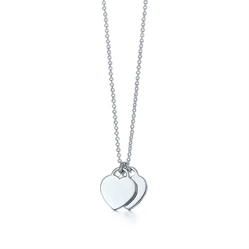 1:1 Originálne Dvojité láska srdce prívesok S925 Mincový striebro Náhrdelník Ženy, Luxusné značky Logo kúzlo Klasickej Módy darček