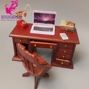 1:12 Doll house drevený mini nábytok študovňa kancelársky stôl stolička, písací stôl kúzlo gauč pre 1:8 bjd bábika