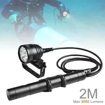 1.2 M / 2 M Dĺžka Riadok pod vodou 150m 3000lm Magnetický Spínač 3x XM-L2 LED Potápačská Baterka Pochodeň pre Potápanie / Fotografické