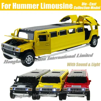1:32 Rozsahu Zliatiny Kovov Diecast Modelu Auta Pre Hummer Rozšírené Limuzína Luxusné Vozidlo Zber Off-Road Vozidla, Zvuk A Svetlo Hračky