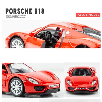 1/36 Porsche 918 Kovové Vozidla Diecast Vytiahnuť Späť Autá Model Hračky pre Chlapca Kolekcie Xmas Gift Office Home Dekorácie