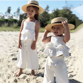 1-5T Batoľa Detský Baby Dievčatá Roztomilý Oblečenie nastaviť Boho Pláži v Lete Volánikmi Plodín Top a nohavice Bavlna playa nastaviť krásne oblečenie