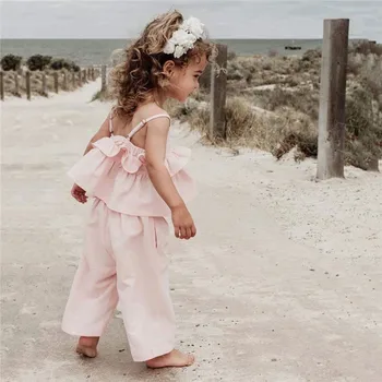 1-5T Batoľa Detský Baby Dievčatá Roztomilý Oblečenie nastaviť Boho Pláži v Lete Volánikmi Plodín Top a nohavice Bavlna playa nastaviť krásne oblečenie