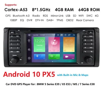 1 din Android 10 7 palcový 1024x600 HD Dotyková Obrazovka Auto Multimediálne Rádio Stereo pre BMW E39 E53 X5 Wifi 4G zrkadlo odkaz DVR RDS USB