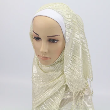 1 ks Nový Dizajn Pokrčené Šatku islamskej moslimských hijabs strapec šály, lesklé Leskom lesk Šatky zábal pre ženy