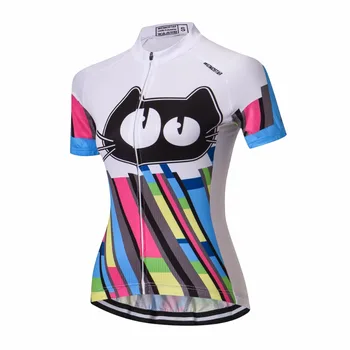1 kus Cyklistické Oblečenie pro Team MTB Cyklistické Tričko, šortky spp rameno teplejšie Rýchle Suché Mačka, Biely ŽENY Lete na Bicykli Jersey
