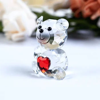 1 Kus Roztomilý Medveď Crystal Figúrka S V Tvare Srdca Ornament Sklo Zvierat Miniatúrne Milujú Romantické Darčeky Domáce Dekorácie