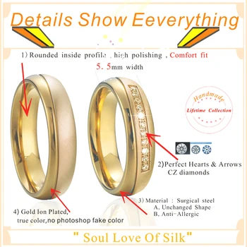 1 pár klasické aliancie snubné prstene nastaviť 18k žlté zlato á titánu šperky manželstva pár krúžok pre mužov a ženy