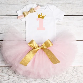 1 Rok Roztomilé Ružové Prvé Narodeniny Baby Girl Dress Kostým Dieťa Lete Princezná Oblečenie Šaty pre Dievčatá, Krstiny Nafúknuté Šaty