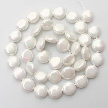 10-16 mm Bielou Shell perlou Plochý tvar mince Korálky 15