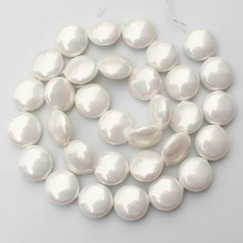 10-16 mm Bielou Shell perlou Plochý tvar mince Korálky 15