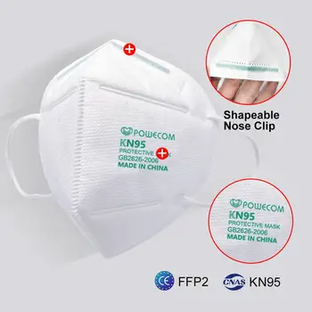10/20/50 Ks POWECOM KN95 Maska 5 Vrstva Filter Opakovane Ochranné Úst Masky Bezpečnosti Masku na Tvár BFE 95% Úst Utlmiť Kryt