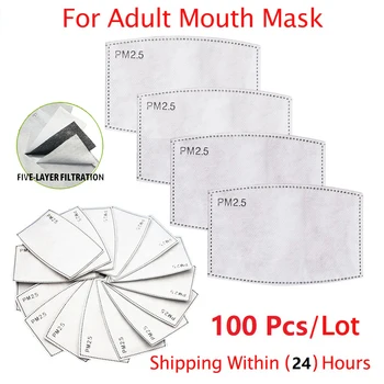 10-200pcs PM 2.5 Masky Filtračný Papier Jednorazové pleťové Masky Filter Proti Prachu Priedušná 5 Vrstva Úst Masky Filtra pre Dospelých, Deti