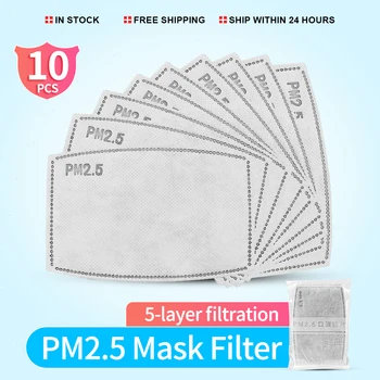 10-200PCS pm2.5 Filtra PM25 Papier 5 Layer Mask Pad Anti Hmla, Prach Úst Tesnenie uhlím Ventil Masky Umývateľný Filter Maska