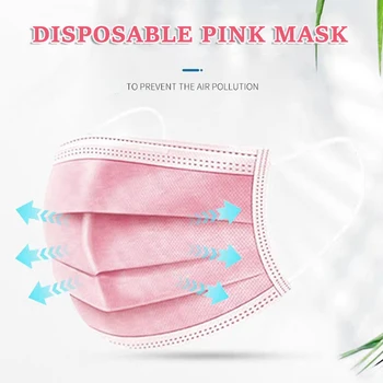 10/50/100 Ks 3-vrstvový Masku na Tvár Disposable Non-tkané Priedušná Maska S Elastické Earband Priedušná Dospelých Úst Maska Ružová