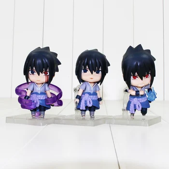 10 cm 3ks/set Naruto Shippuden Uchiha Sasuke Q Verzia Mini PVC Údaje Zberateľskú Model Hračky pre Deti Vianočné Darčeky