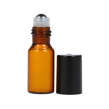 10 Ks 5ml Naplniteľné Parfum Fľašu Éterické Oleje Jar Amber Sklenený Valec Fľaša Roll-on Fľaše z Nehrdzavejúcej Ocele Navi Gule