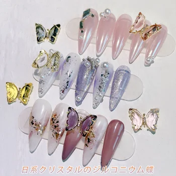 10 Ks Lesklé Crystal Zirkón 3D Butterfly Nail Art, Ozdoby Luxusné Zliatiny Okolo DIY Šperky Manikúra Dizajn Príslušenstvo 12*15 mm