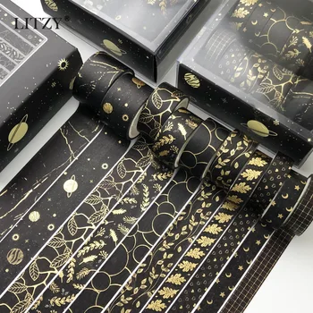 10 Ks/Set Black Gold Washi Pásky Vintage Galaxy Maskovacia Páska Roztomilý Dekoratívne Samolepiace Pásky, Nálepky Scrapbooking Denník Kancelárske Potreby