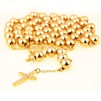 10 mm Golden & Silver Farba Nehrdzavejúcej Ocele Korálky Rosaries Kovové Ruženec Okrúhle Korálky Náhrdelník Katolicizmu, Modlitby, Náboženské Šperky