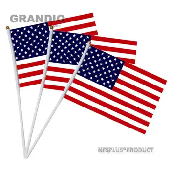 10 Pack Ručné USA Vlajky Spojených Štátov 14x21cm Polyester Strane Woving Americkej Vlajky Na Dekoráciu Oslava Sprievod Šport