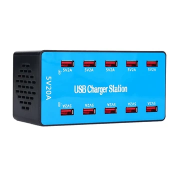 10-Port Univerzálna Nabíjačka Telefónu Multi USB HUB 100W Nabíjacej Stanice Ploche Nabíjačky na Telefón Eú Plug