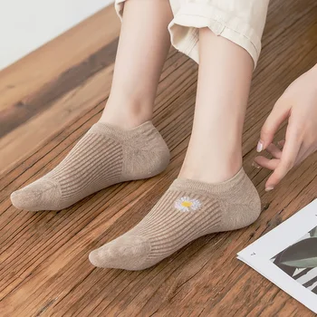 10 Párov/set Nízky Rez Bavlnené Ponožky pre Ženy Čierna Biela Žltá Khaki 10 Pevných Farieb Kvet Vzorkované Neviditeľné Ponožky, Anti-slip