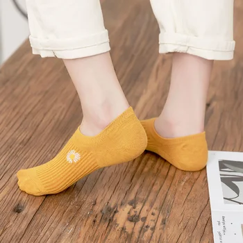 10 Párov/set Nízky Rez Bavlnené Ponožky pre Ženy Čierna Biela Žltá Khaki 10 Pevných Farieb Kvet Vzorkované Neviditeľné Ponožky, Anti-slip