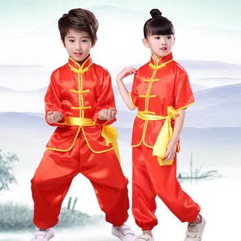 100-180 cm Teem Štádium Hrať Kostýmy 3ks Deti Oblečenie Set Dospelých Mužov Čínskej Kung-Fu Vyhovovali Tai Chi Oblečenie
