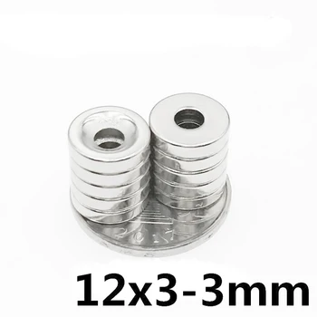 100/200/300 ks 12x3-3/12x3-4 mm Neodýmu Magnety Disk 12x3 mm Otvor 3Hole 4 mm Drobné Priemer Magnetu Kolo Zápustnými Magnetické