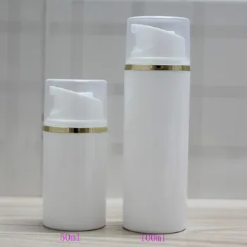100 ML bieleho plastu airless fľašu s gold line a biela /transparentná spp airless fľaše, airless jar