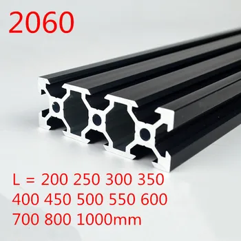 100 mm-Dĺžka 800mm Black 2060 Hliníkové extrudované profily Rámu pre CNC Laserové Rytie Stroj 3D Tlačiarne Nábytok