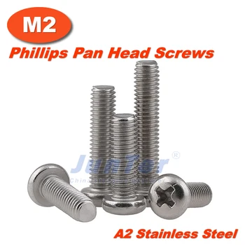 1000pcs/veľa M2(2 mm), A2 Nerez Phillips Pan Vedúci Stroj Skrutky Metrické DIN7985
